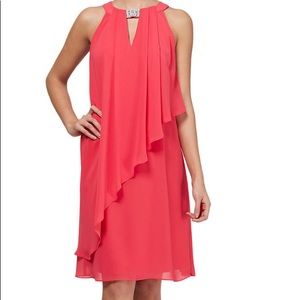 EUC Sleeveless Pearls Detail Ruffle Cocktail Dress